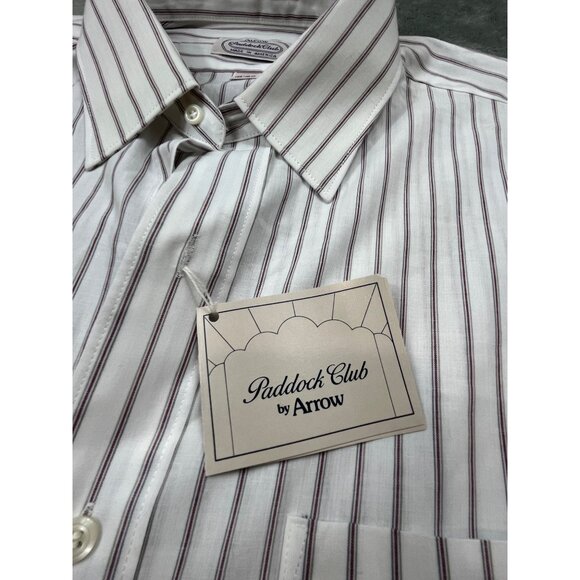 Arrow Paddock Club Mens Large 16-32 White Striped Shirt Single Needle Tailoring - Picture 4 of 8